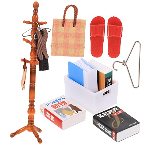 IMIKEYA 1 Satz Simulierte Garderobe Puppenhaus Miniatur Bausatz Selber Machen Babypuppe Miniatur Kleiderständer Zubehör Puppenwagen Aufhänger Kunststoff + Stoff + Edelstahl + Leder von IMIKEYA