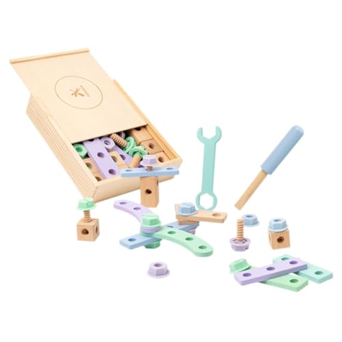 IMIKEYA 1 Satz Werkzeugkasten für Montage Lernspielzeug Bauen Werkzeugkasten für Bauspielzeug aus Holz zum Bauen für Kleinkinder hölzern von IMIKEYA