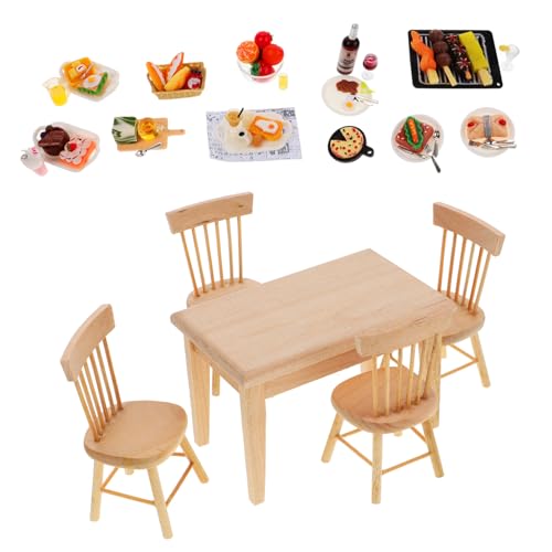 IMIKEYA 1 Set Küchenzubehör Puppenhaus Esszimmer Mini Küche Kochen Mini Tisch Möbel Miniaturen Zubehör Lebensmittel Puppenhaus Miniatur Tisch Mini Stühle Harz von IMIKEYA