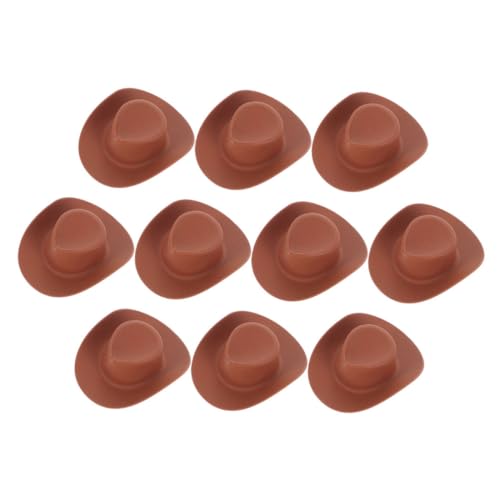 IMIKEYA 10 Stück Cowboyhutspielzeug Hut mit Oberteil Hüte Puppe Cowboyhut Mini-Hut Partydekorationen Mall-Hut Hutminiatur Cowboyhut aus Plastik Cowgirl-Hut für Puppen Brown von IMIKEYA