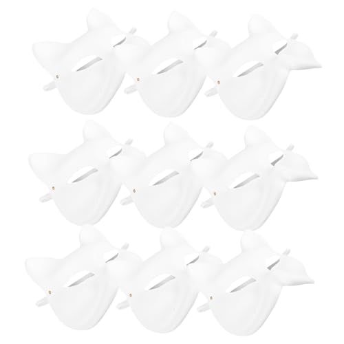IMIKEYA 10 Stück Handbemalte Zellstoffmasken Tierische Katzenfuchs Halloween -dekoration Maskenbasis Leere Katzenmasken Halloween-katzenmaske Verzierte Maske Papier Weiß von IMIKEYA