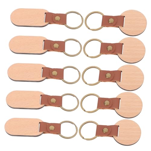 IMIKEYA 10 Stück Teiliges Holz Schlüsselanhänger Blanko aus Robustem Buchenholz DIY Anhänger für Gravur und Basteln Oval Rund Vielseitig als Namensschild Geschenkanhänger Taschenanhänger von IMIKEYA