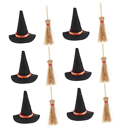 IMIKEYA 12Stücke Mini Hexenhüte Und Besen Für Puppenhaus Halloween Dekoration Für Mini Wohndekoration Und DIY Bastelprojekte von IMIKEYA