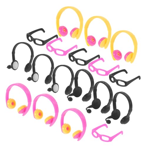 IMIKEYA Schickes Mini-Puppen-kopfhörer-Brillen-Set 18-teilig Puppenhaus-zubehör Winzige Brillen Für Puppen Dekorative Headsets von IMIKEYA