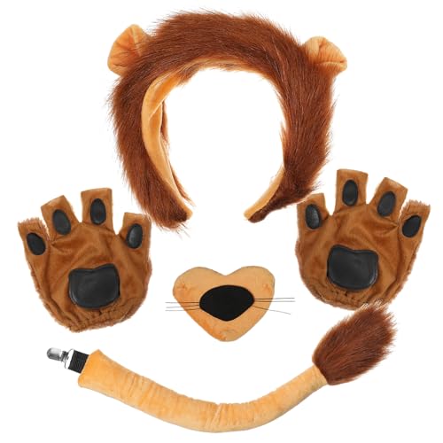 IMIKEYA Löwenkostüm Zubehör Satz für Tierkostüm mit Ohren Nase und Handschuhen Realistisches Dschungelkostüm für Halloween und Cosplay IMIKEYA Löwenkostüm Zubehör Satz für Tierkostüm mit Ohren Nase und Handschuhen Realistisches Dschungelkostüm für Halloween und Cosplay von IMIKEYA