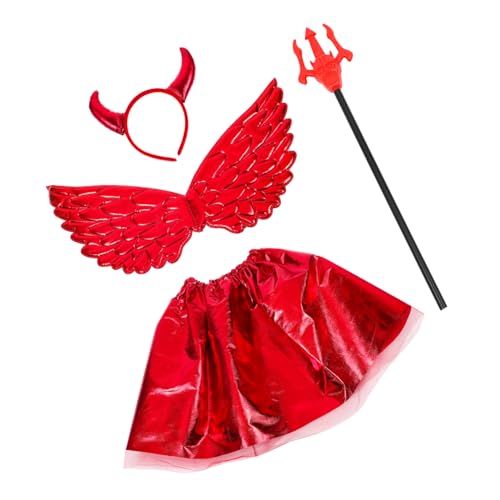 IMIKEYA 1Satz Teufel Kostüm Für Teiliges Cosplay Zubehör Mit Roten Netzrock Teufelsflügeln Und Herzstab Halloween Karneval Und Mottopartys von IMIKEYA