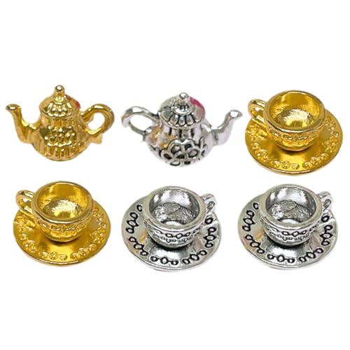 IMIKEYA 2 Sätze Mini- -Kaffeemaschine-Set puppenhauszubehör Rollenspielzubehör Mini-Teetasse Rollenspielset Mini-Tassen Küche Rollenspiel Mini-Hausdekoration Miniatur-Dinge Metall von IMIKEYA
