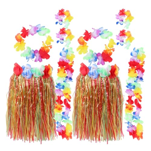 IMIKEYA 2 Sets 8-Teiliger Hawaiianischer Luau-Hula-Grasrock Mit Blumenarmbändern Stirnband Halskette Leis-Kostüm Für Hochzeit Tropischer Strand Luau-Partyzubehör von IMIKEYA