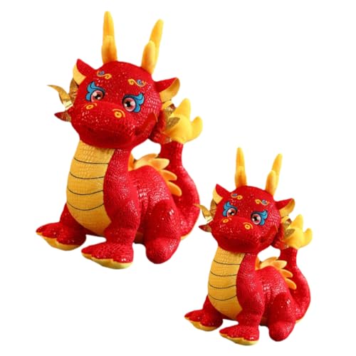 IMIKEYA 2 Stück Drachenpuppe Ausgestopfter Drache für Kuscheltier Drache Drachenspielzeug Drachen-Neujahrsspielzeug Jahresdrache Stofftier Drache Stoffpuppe Plüsch rot von IMIKEYA