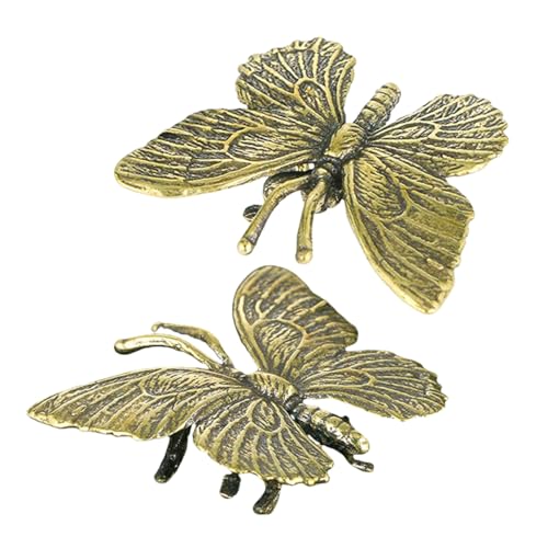 IMIKEYA 2 Stück Goldene Schmetterlingsskulptur Lebensechte Schmetterlingsstatue Kleine Schmetterlingsdekoration Handwerk Aus Messing Schmetterlingsverzierung Aus Messing Kupfer von IMIKEYA