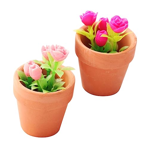 IMIKEYA 2 Stück Grüne Topfpflanzen bastelset für - kinderknallzeug Puppenhauspflanze Miniatur -Topfpflanze Kleiner Bonsai Keramik von IMIKEYA