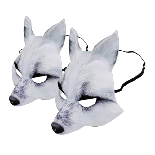 IMIKEYA 2 Stück Halloween-maske Gefälscht Pelziger Fuchs Plüsch Schwarze Maske Fuchsmasken Beängstigende Tiermaske Cosplay Maskerade Masken Masse Fuchskostüm Maskenkostüm Eva Weiß von IMIKEYA