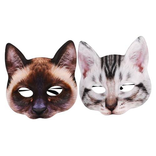 IMIKEYA 2 Stück Katzenmasken Cosplay Tiermasken für Halloween und Maskenball mit Realistischem Design und Elastischem Band für Kostümpartys und Verkleidungen von IMIKEYA