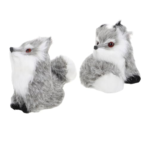 IMIKEYA 2 Stück Kleine Fuchsverzierung Kuscheltiere Aus Dem Wald Figur Ausgestopft Plüsch Mini Erwachsene Realistisch Simulationstiere Waldornamente Tierverzierung Grey Plastik von IMIKEYA