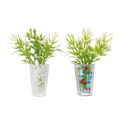 IMIKEYA 2 Stück Miniatur-Blumen Mit Vase Puppenhaus-Pflanze Bonsai-Mini-Topfpflanze Blumen-Modell Winziges Künstliches Grün-Ornament Für DIY-Feengarten Mikro-Landschaftsdekoration von IMIKEYA
