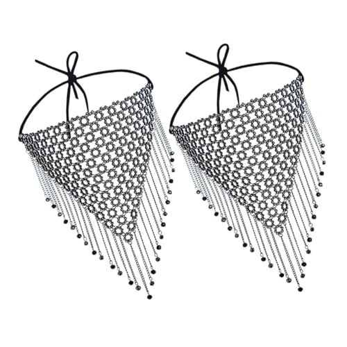 IMIKEYA 2 Stück Teiliges Strass Mesh Gesichtsveil mit Quasten Kette Elegantes Bühnenaccessoire für Damen für Maskenbälle Tanz und Partyoutfits Schwarzer Ab Look von IMIKEYA