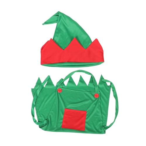 IMIKEYA 2 Stück Weihnachtsschürze und Mützenset Vliesstoff Weiches Komfortables Set mit Elfen und Clownsmütze Vielseitig für Festtagsfeiern zu Hause Büro und Einkaufszentrum Grün von IMIKEYA