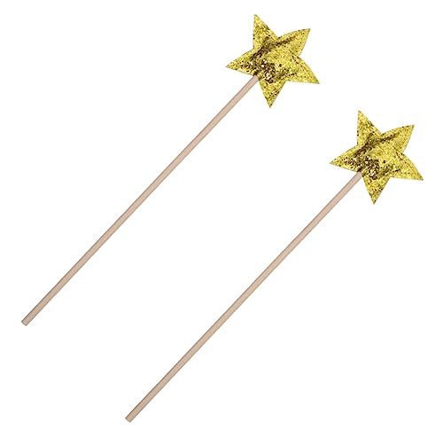 IMIKEYA 2 Stück Zauberstab Fee Stern Märchengarten Lichtschwert Puppe Glühen Märchenkostüm Mädchen Freunde Funkeln Glühstäbe Hölzern Golden von IMIKEYA