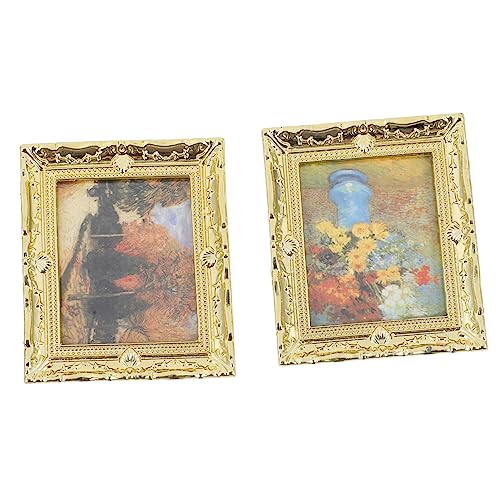 IMIKEYA 2 Stück dekoratives Gold-Ölgemälde Miniature Painting puppenstubenmöbel tischdeko esstisch Miniatur-Kunstrahmen kleines Ölgemälde Miniaturbild Miniaturfiguren Harz von IMIKEYA