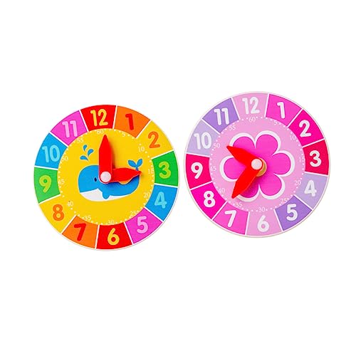 IMIKEYA 2Stücke Holz Lernspielzeug Uhr Kognitive Spieluhren Für Wal Blumen Design Pädagogisches Uhrenspielzeug Für Jungen Und Frühkindliche Entwicklungsspielzeuge von IMIKEYA