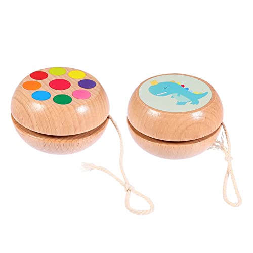 IMIKEYA 2Stücke Holz Yo Yo Reaktionsschnelles Ballspielzeug Für Jungen Und Perfektes Für Kleine Dinosaurier Blumen Design von IMIKEYA