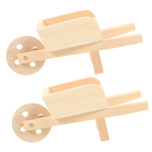 IMIKEYA 2Stücke Mini Holzschubkarren Modelle Für Puppenhaus Dekoartikel Radkarren Für Garten Und Wohnaccessoires Für Mikrolandschaften Und Kreative Bastelprojekte von IMIKEYA