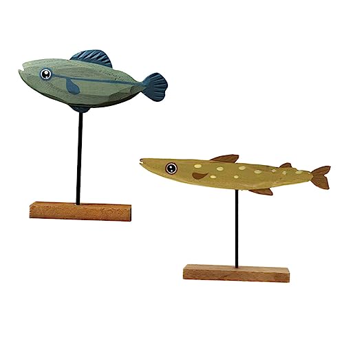 IMIKEYA 2st Fischverzierung Aus Holz Dekorativ Figur Wohnzimmer Aquarienschloss Nautisch Aquarienpflanzen Wohnkultur Roboter Fischnetz Künstlicher Olivenbaum Strand Hölzern von IMIKEYA