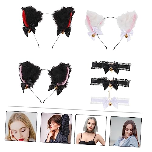 IMIKEYA 3 Sätze Teiliges Katzenohren mit Spitzenhalsband und Glöckchen Cosplay Stirnband und Halskragen für Halloween Kostüm Party Accessoire Komfortabel und Langlebig Geeignet für von IMIKEYA