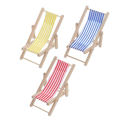 IMIKEYA Miniatur-strandstühle Für Puppenhaus 3 Stück Klappbar Mini-Chaise Zubehör Basteln Mini Robustes Material von IMIKEYA