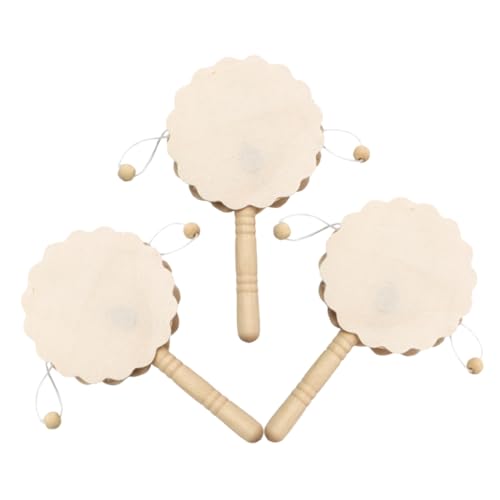 IMIKEYA 3 Stück Rasseltrommel Für Bongos Unbemalt Trommel Basteln Vorschulrasseln Tamburin Artikelmalerei Kleinkind Babyspielzeug Holzrasseltrommel DIY Musikinstrument von IMIKEYA