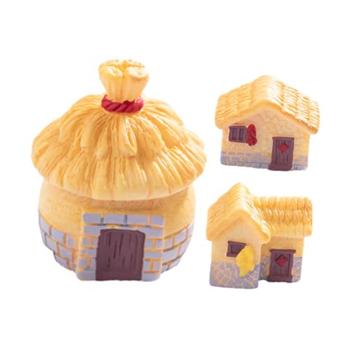 IMIKEYA 3 Stück Retro-Landhaus mit Reetdach Terrarium zubehör Garten Accessoires Garten Zierde Mikro-Landschaftshaus-Miniatur winzig Miniaturhäuser zum Basteln Miniatur-Feengartenhaus Harz von IMIKEYA