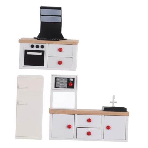 IMIKEYA 3 Stück Teiliges Miniatur Küchenmöbelset für Puppenhaus Integrierter Kühlschrank Schrank und Herd für Rollenspiele und Kreatives von Kindern Europäisches Design Sichere Abgerundete von IMIKEYA