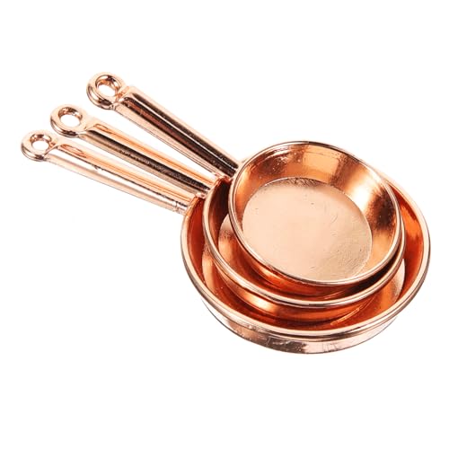 IMIKEYA 3 Stück dekorative Minipfanne Fälschung Deckel gefälscht entzückendes Miniaturhandwerk bastelzeug handwerkskunst The Craft Puppenzubehör Minipfanne Legierung Light Brown von IMIKEYA