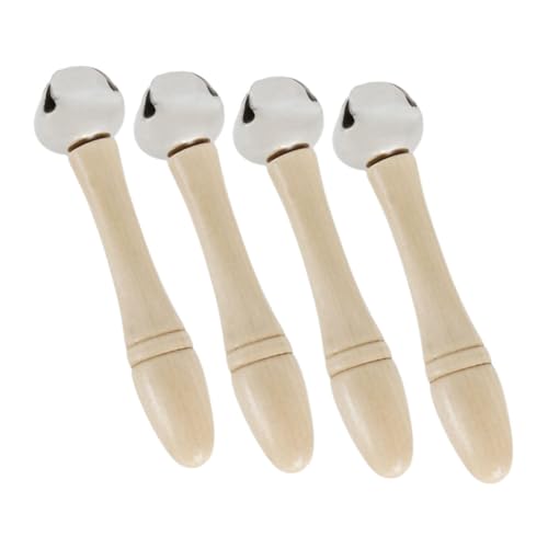 IMIKEYA 4 Stück Handgeschnitzte Glocke Schreibtischglocken kleine Musikglocke Musikinstrumente Handperkussions-Kuhglocken Glocken-Instrument Fußballglocke hölzern Silver von IMIKEYA