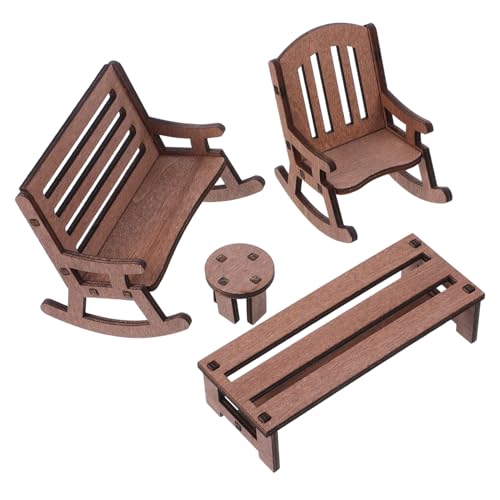 IMIKEYA 4 Stück Miniatur Möbelset für Puppenhaus Teiliges Holz Tisch und Stühle Set für Garten und Dekoration Realistische Miniaturmöbel für Kreative DIY Projekte und Miniaturgärten von IMIKEYA