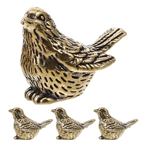 IMIKEYA 4 Stück Retro Kupfer Spatzenstatue Vintage Feng Shui Messing Vogelfigur Teehaustier Kleine Messing Vogelstatue für Schreibtischdekoration von IMIKEYA