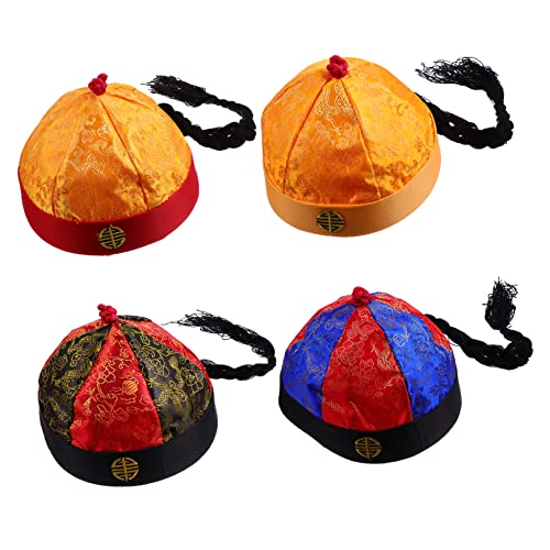 IMIKEYA 4 Stück Retro Maskenhüte mit Zöpfen Chinesischer Qing Prinzenhut Dekorative Performance Hüte Weichem Stoff für Kostüme und Partys von IMIKEYA