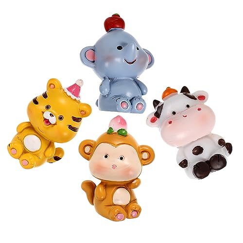IMIKEYA 4Stücke Kuchen Dekoration Toppers Cartoon Tier Cupcake Topper Mit Modellen Von Tiger Elefant Und Kuh Für Kreative Kuchen Und Cupcake Dekorationen von IMIKEYA