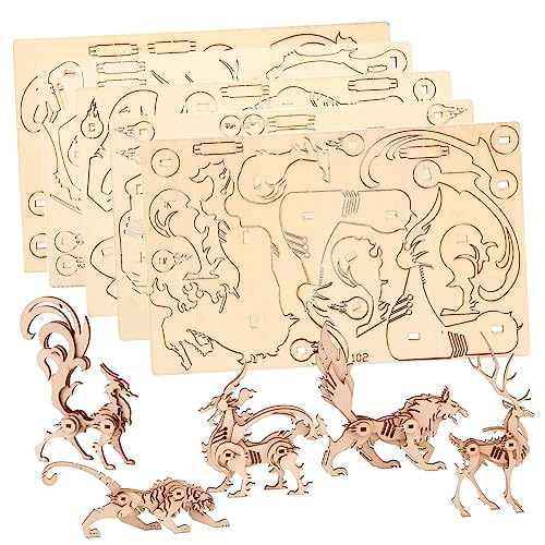 IMIKEYA 5 Stück Holzpuzzle tierpuzzle Tier Puzzle genschenkideen mechanische Rätsel Bastelt EIN 3D-Puzzle Hund Puzzlematte 3D-Puzzles für Erwachsene Tiere DIY Montage hölzern von IMIKEYA