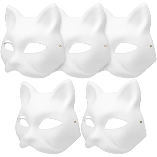 IMIKEYA 5 Stück Katzenmasken Weiße Papiermasken DIY Blanko-Fuchs-Katzenmasken Handbemalte Katzenmasken Maskerade-Masken Kostüm Cosplay Persönlichkeitsmasken Für Party von IMIKEYA