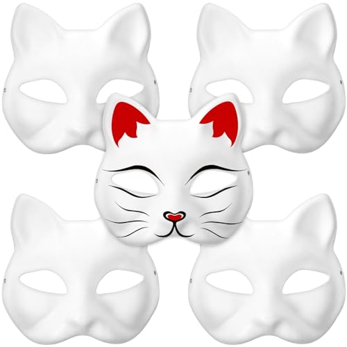 IMIKEYA 5 Stück Katzenmasken Weiße Papiermasken DIY Blanko-Fuchs-Katzenmasken Handbemalte Katzenmasken Maskerade-Masken Kostüm Cosplay Persönlichkeitsmasken Für Party von IMIKEYA