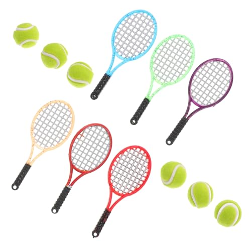IMIKEYA 6 Sätze Mini-Sportartikel Miniaturprodukte Mini-Zubehör für Puppen Tennisschläger Dekoration Miniatur-Tischtennisschläger Miniatur-Dinge Mini-Tennisschläger- Beflockung von IMIKEYA