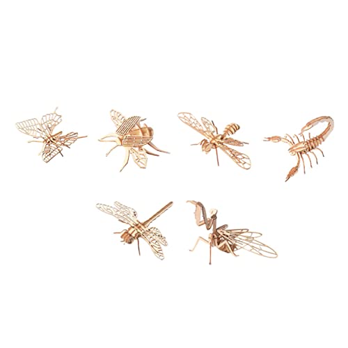 IMIKEYA 6 Stück 3D -Puzzlespielzeug Motorikspielzeug Holzspielzeug Set Montagespielzeug Insektenpuzzle Tier Holzspielzeug 3D-Puzzle für Tier-Puzzle-Handwerk hölzern Light Brown von IMIKEYA