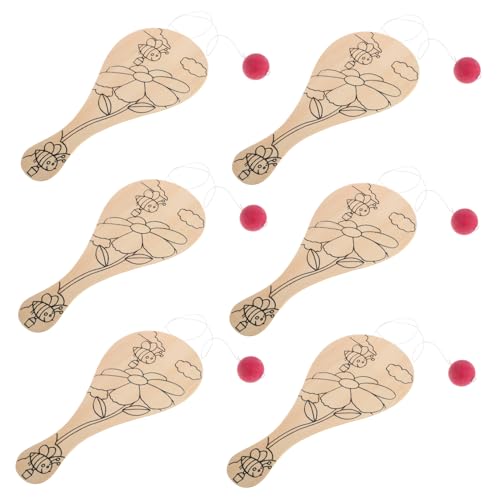 IMIKEYA 6 Stück Schlägerspielzeug zum Ausmalen bastelset für Outdoor Farbige Paddel Pädagogisches Schläger und Ball für Paddel-Ball-Spiel Holz von IMIKEYA