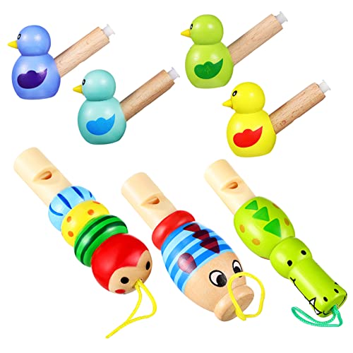 IMIKEYA 7 Stück Holz Pfeifen für Teiliges Cartoon Tier Pfeifen Vogel Tier Leicht und Tragbar für Musikspiel und Lernspielzeug Sicheres Material ohne Splitter für Kleine von IMIKEYA