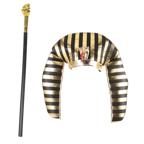 IMIKEYA Ägyptisches Halloween Kostüm mit Goldplattiertem Hut und Schlangen Einzigartiges Cosplay Accessoire für Herren und Damen für Kostümpartys und Fotosessions von IMIKEYA