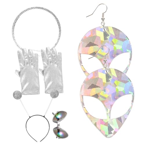 IMIKEYA Außerirdisches Party Teilig mit Stirnband Sonnenbrille Armreif und Handschuhen Lustige Festival Accessoires für Karneval Kostümzubehör Wiederverwendbar Leicht und Modisch von IMIKEYA