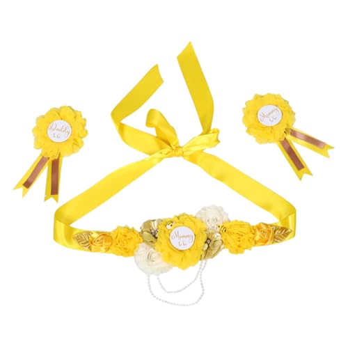 IMIKEYA Babyparty Schärpe Set mit Blumen Corsage für Werdende Mütter Weicher Polyester Gürtel für Schwangerschaftsfotos Komfortabel und Atmungsaktiv Geeignet für Shower und Fotoshootings von IMIKEYA