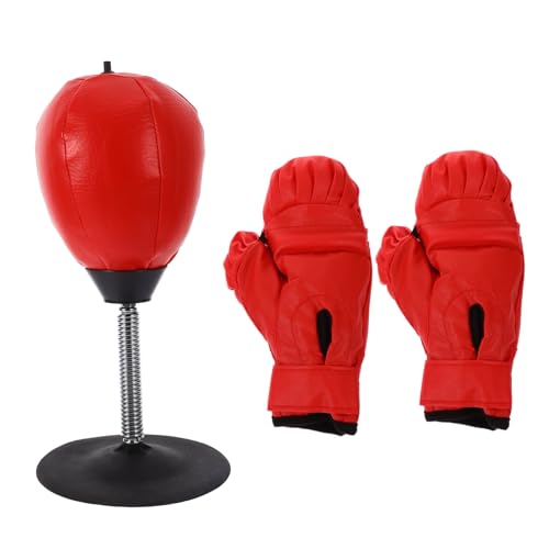 IMIKEYA Boxtrainingsgerät Desktop Boxspielzeug Mit Boxball Und Boxhandschuhen Für Erwachsene Roter Reaktionsball Für Schnelles Training Inkl Handschuhe von IMIKEYA