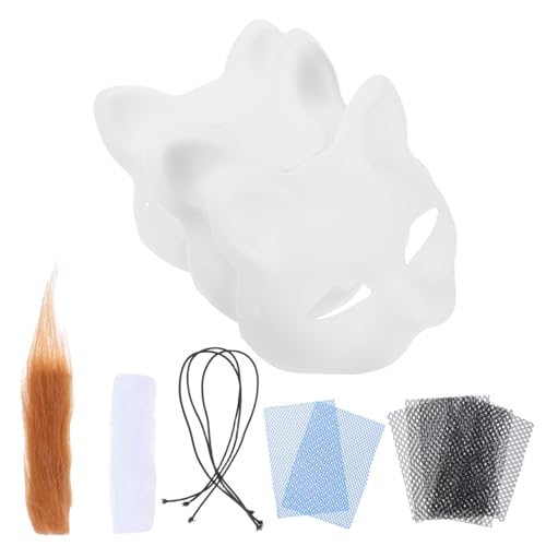 IMIKEYA DIY Katzenmaske Weiß mit Plüsch Handbemalt PVC Robust Selbstgestalten für Kostümpartys Maskerade Halloween und Cosplay Zubehör von IMIKEYA